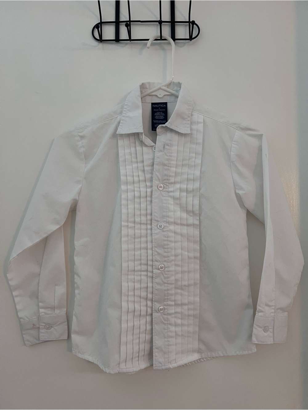 Nautica Boys White Pleated Dress Shirt Size 7 Long Sleeve Formal Button Front